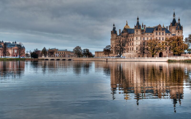 Schwerin Castle — Blue, Serene, Autumn, Photograph