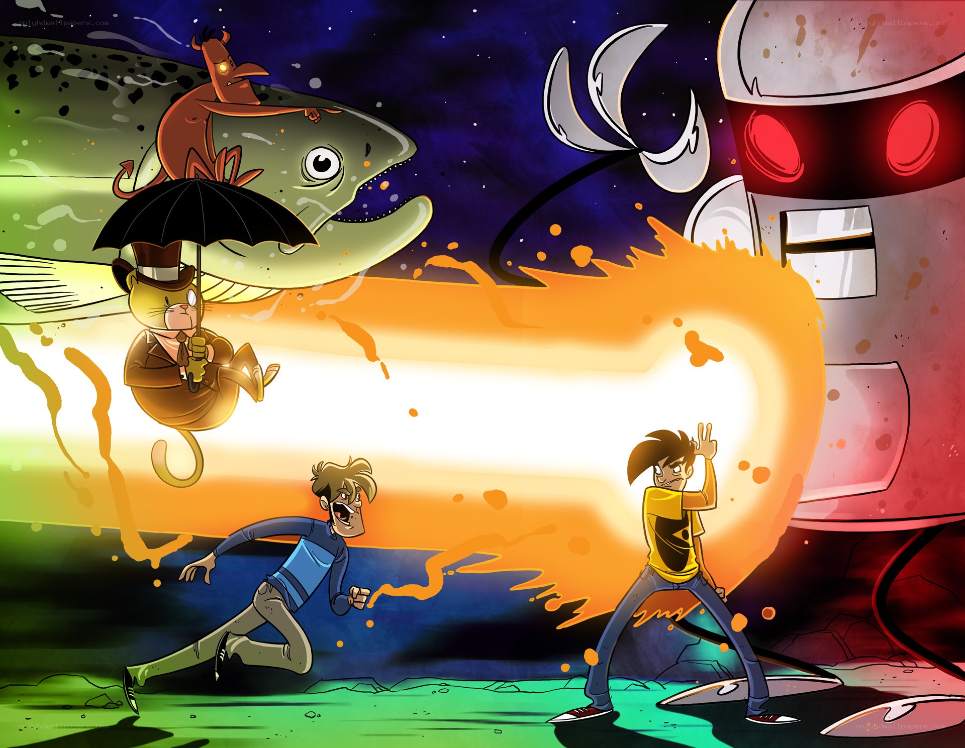 sci-fi action cartoon scene