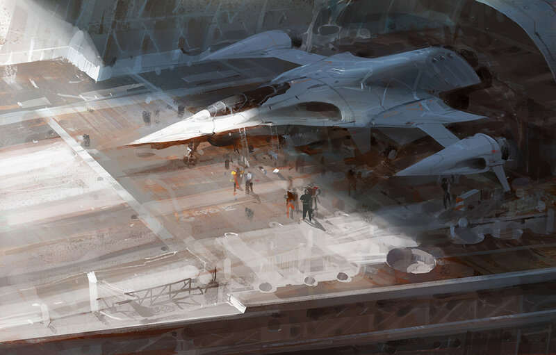 Sci-fi aircraft hangar concept