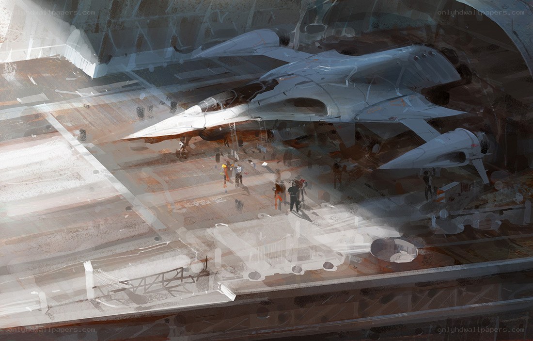 Sci-fi aircraft hangar concept