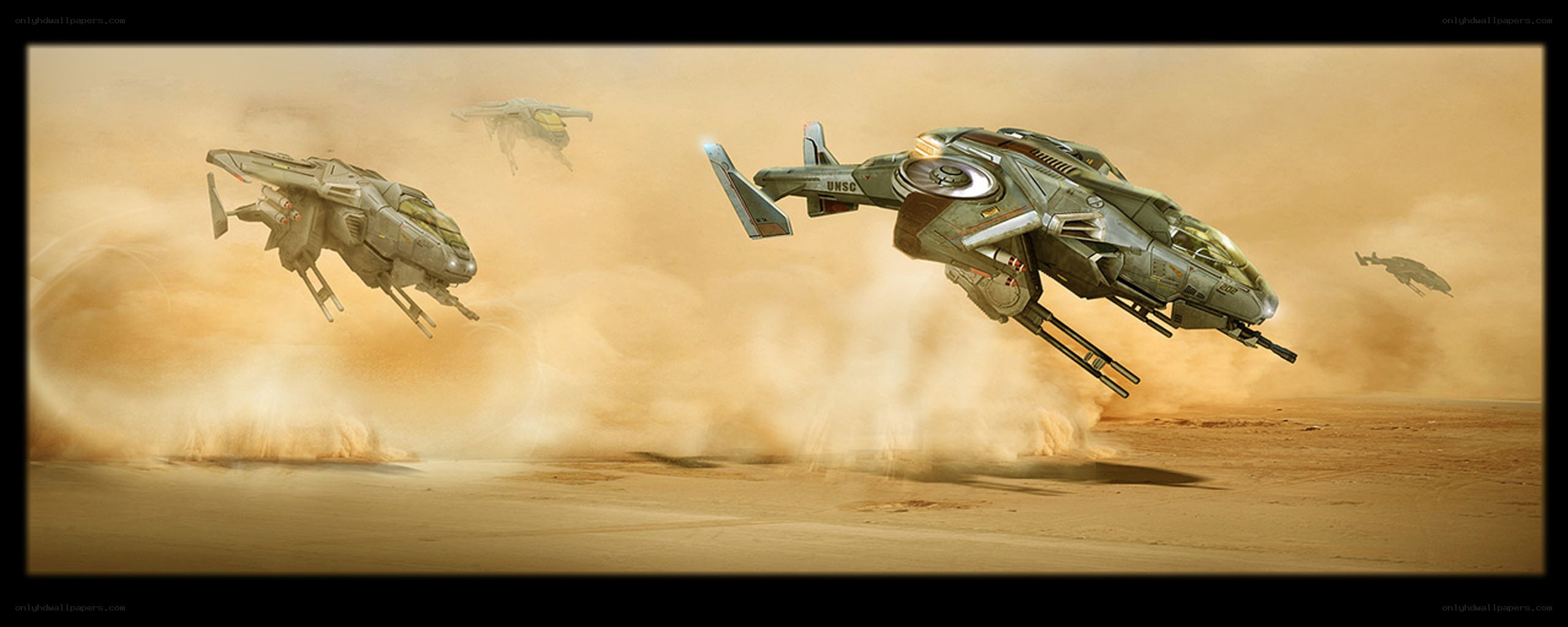 Sci-fi aircraft in desert
