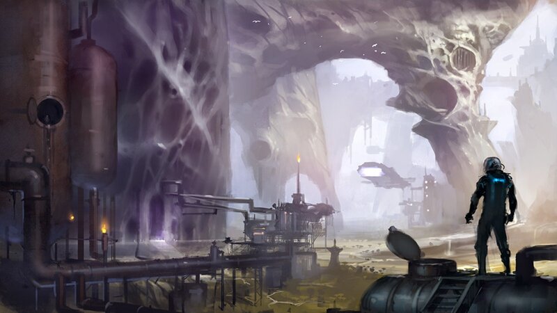 sci-fi alien cave settlement