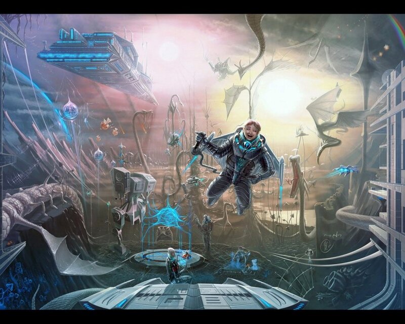 sci-fi alien landscape with pilot