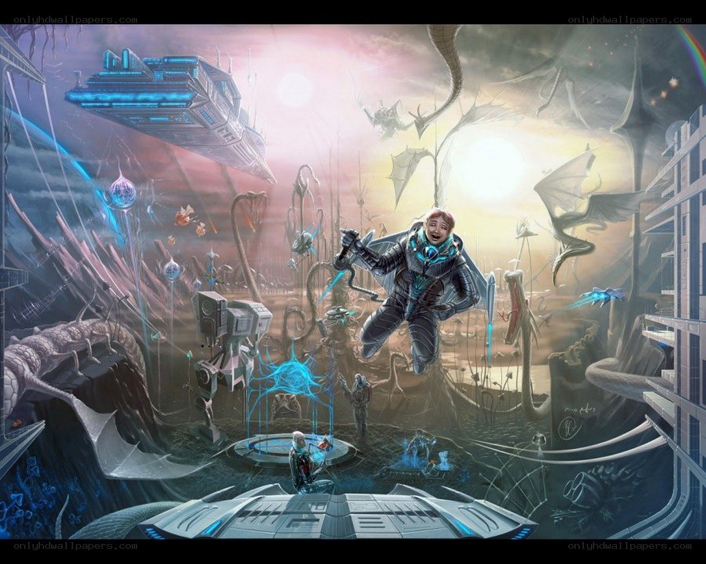 sci-fi alien landscape with pilot