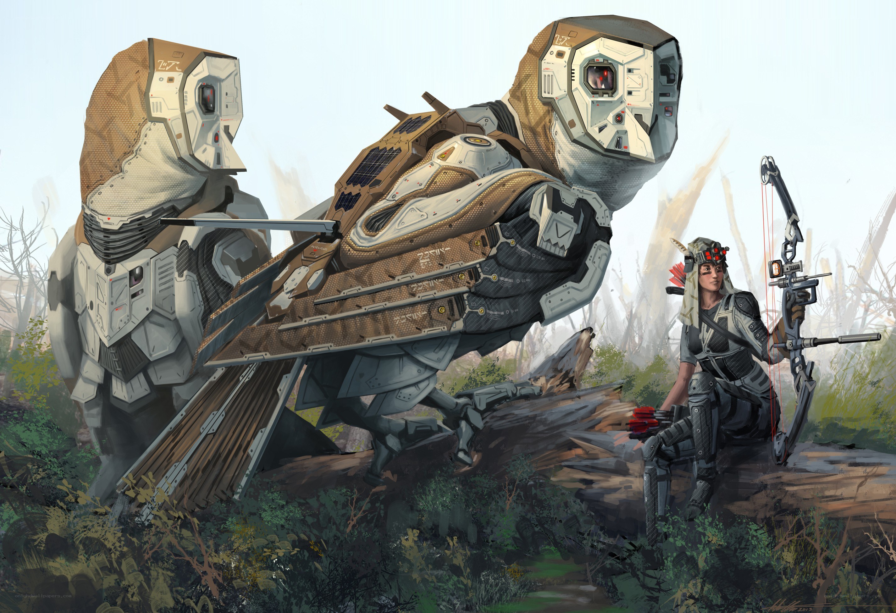 sci-fi archer with robotic birds