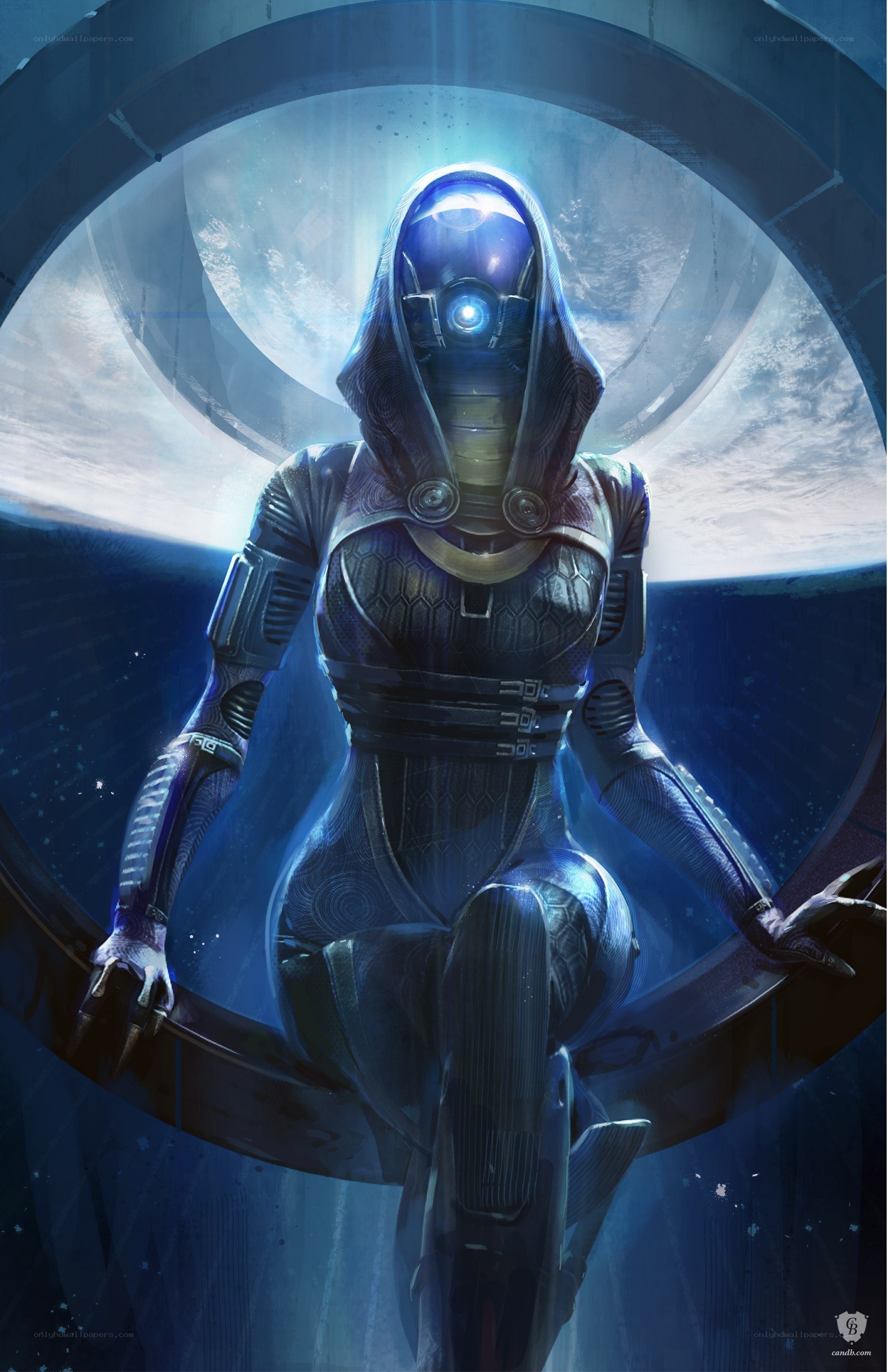 sci-fi armored figure in space