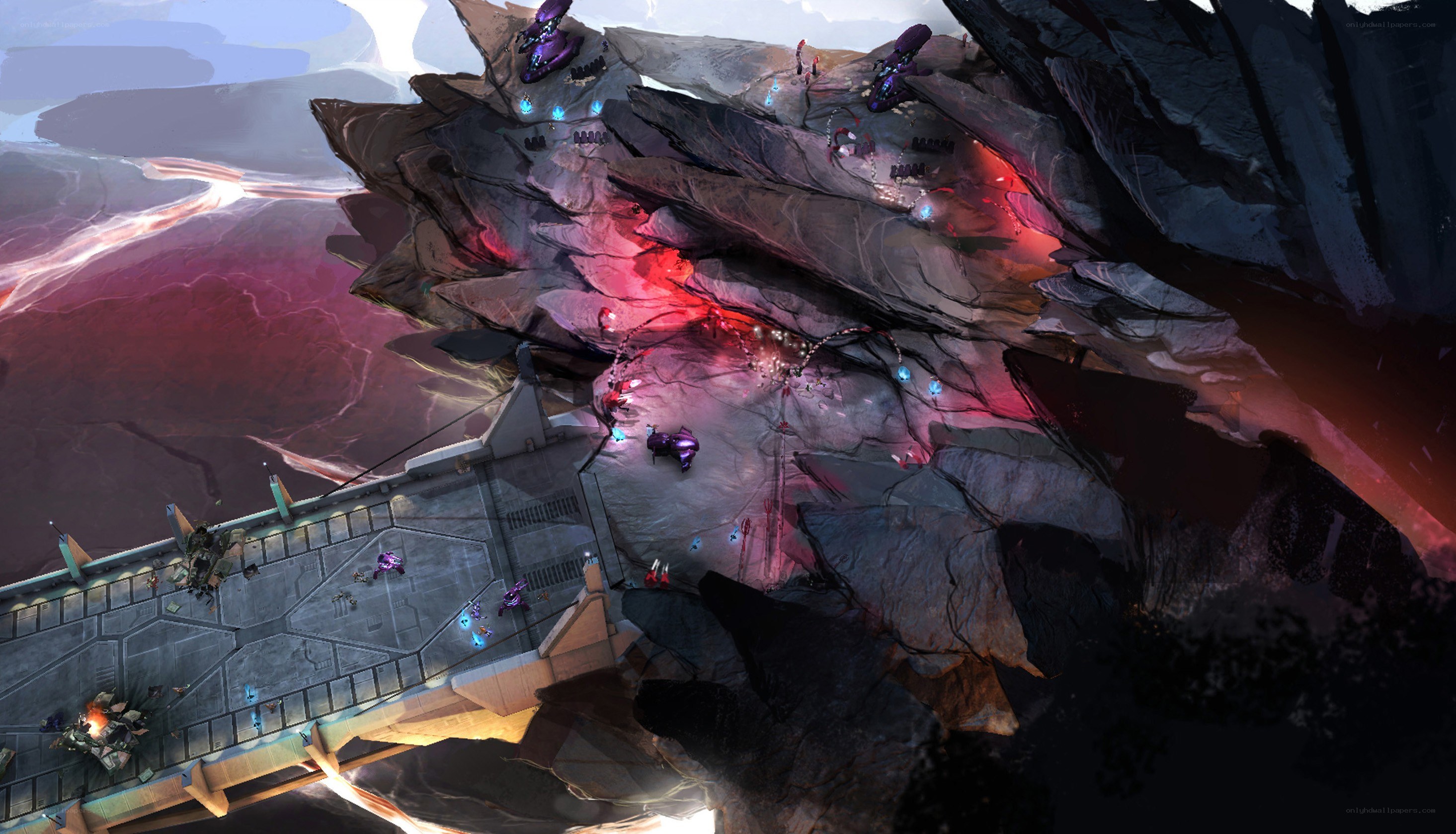 Sci-fi battle on rocky cliffs