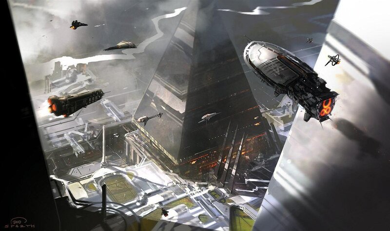 Sci-fi battle over a pyramid city