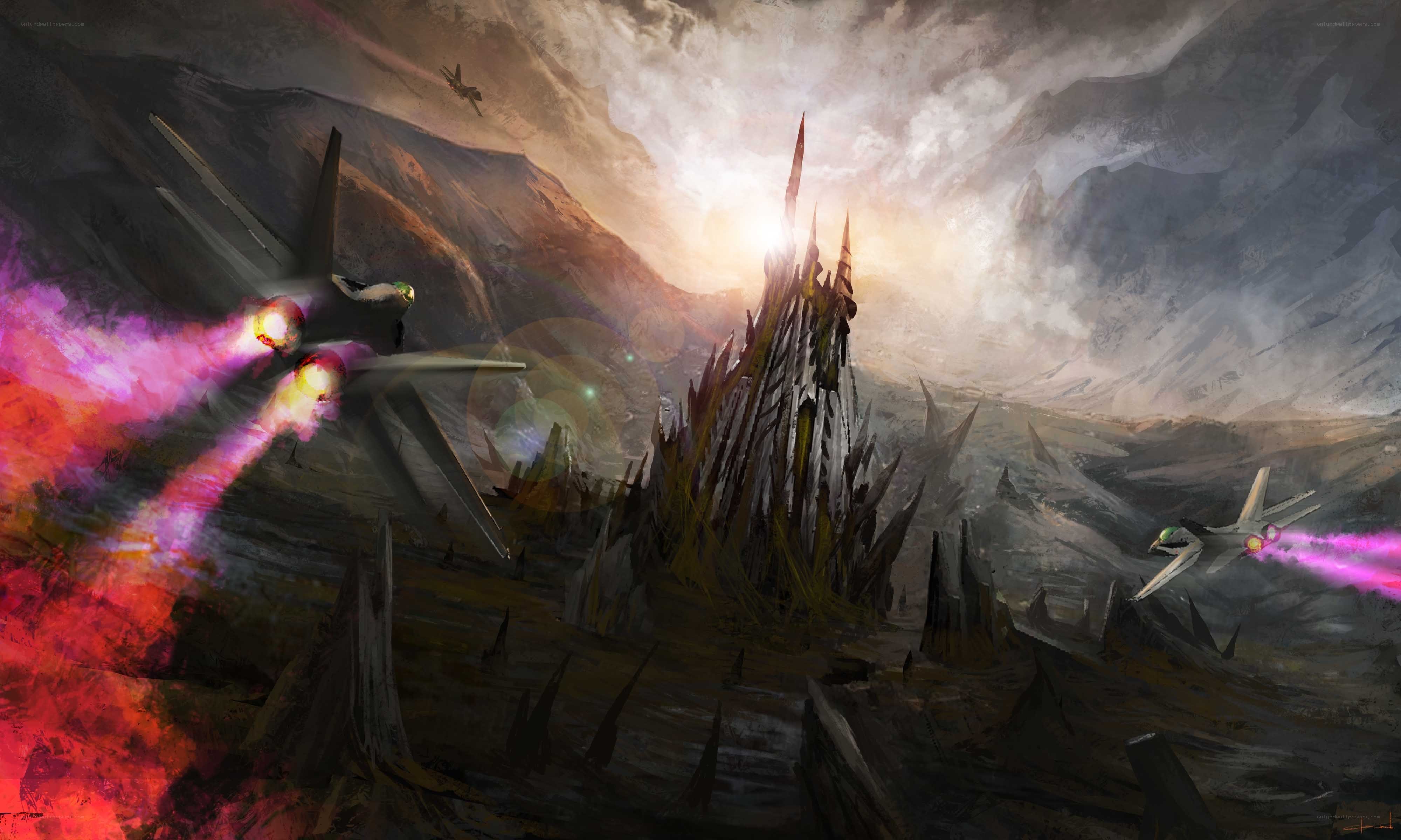 Sci-fi battle over alien landscape