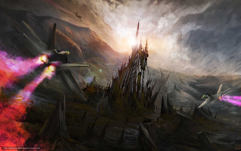 Sci-fi battle over alien landscape