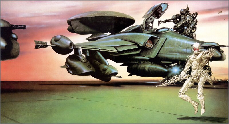 Sci-fi battle scene with robots