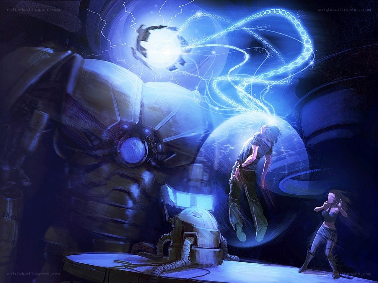 sci-fi battle with energy sphere