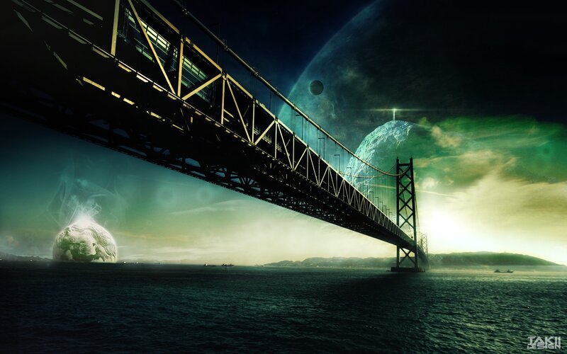 Sci-fi bridge over alien sea
