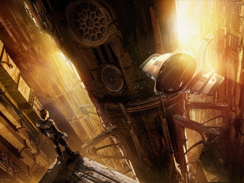 sci-fi cathedral scene