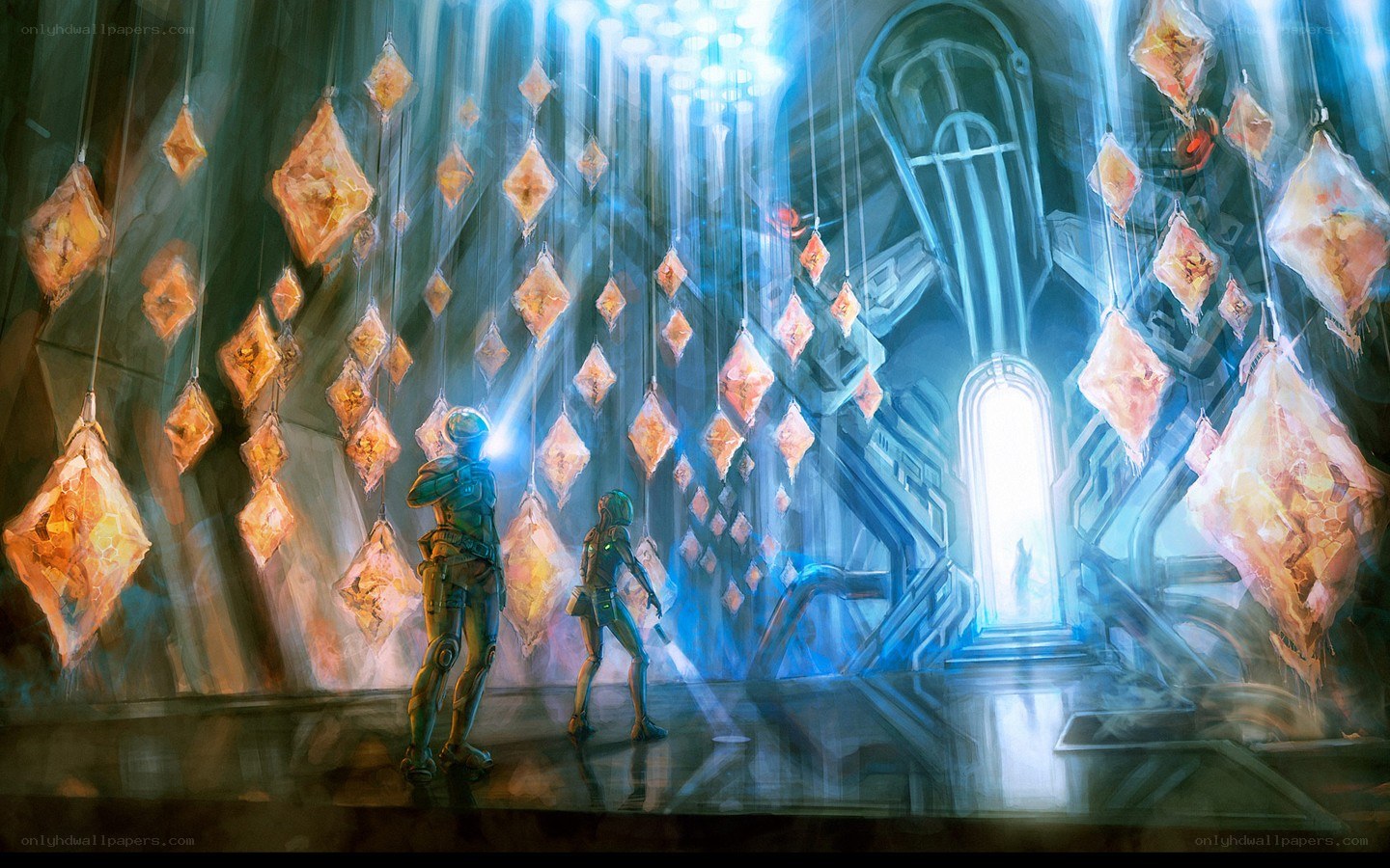 sci-fi chamber with glowing crystals