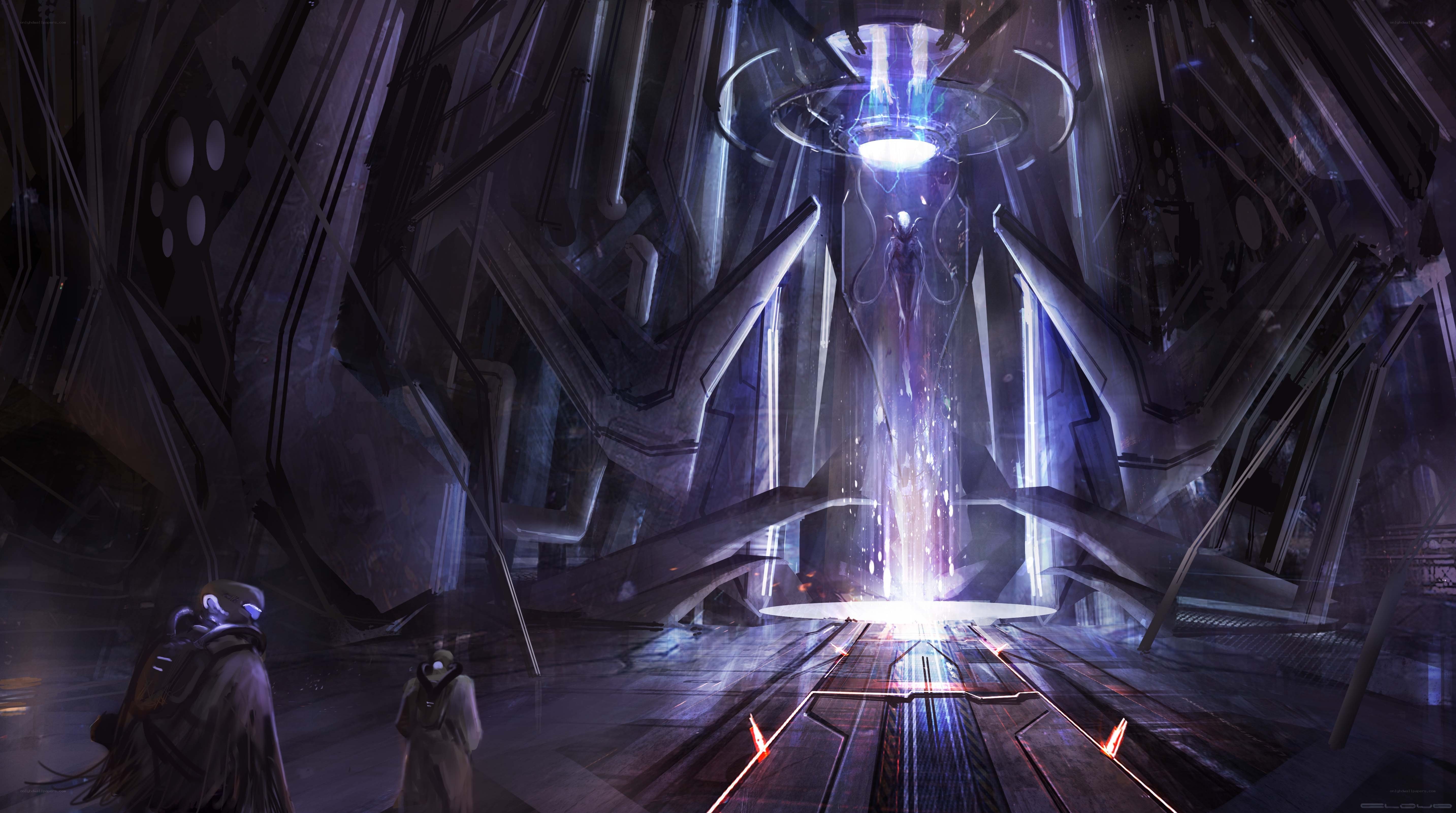 sci-fi chamber with glowing portal