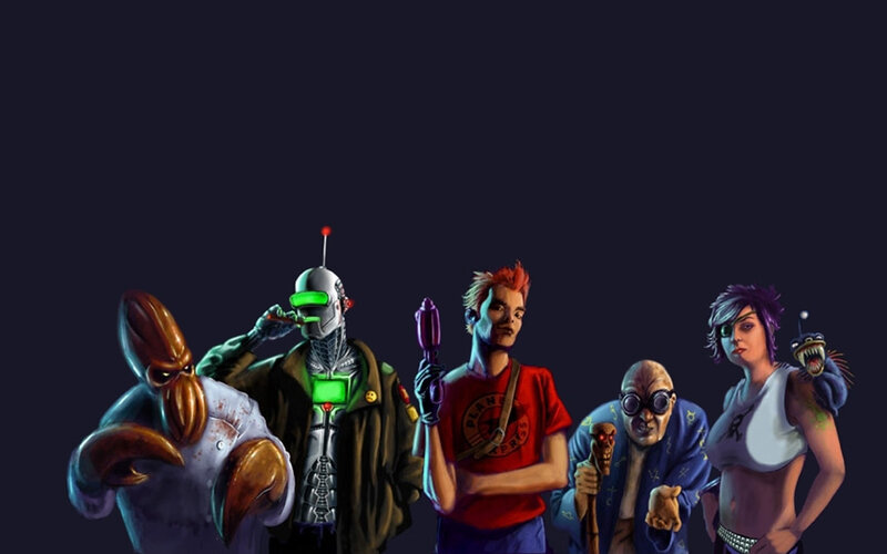 Sci-fi character group portrait