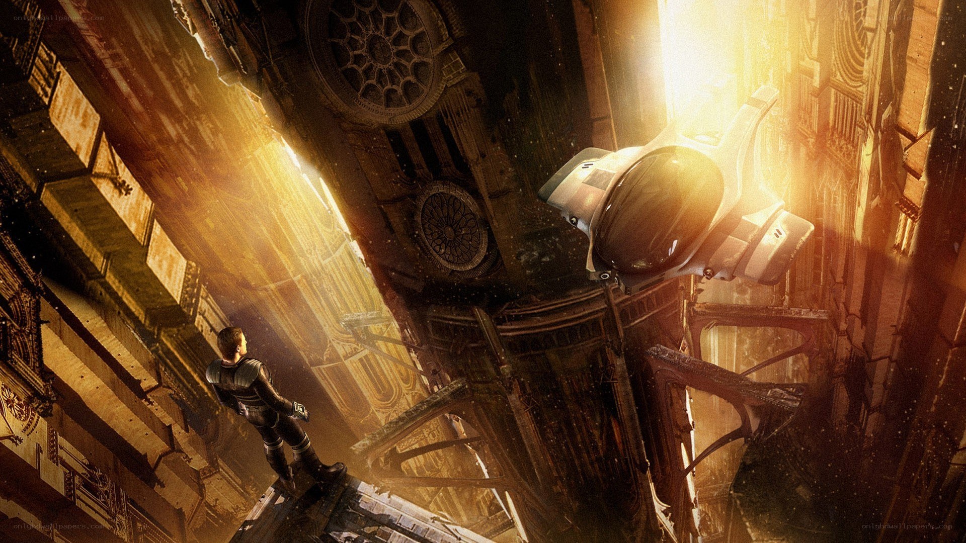 sci-fi character in cathedral