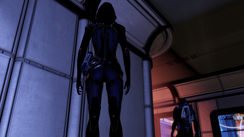 sci-fi character in corridor