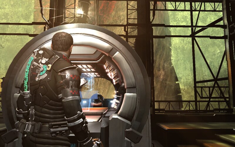 sci-fi character in futuristic corridor