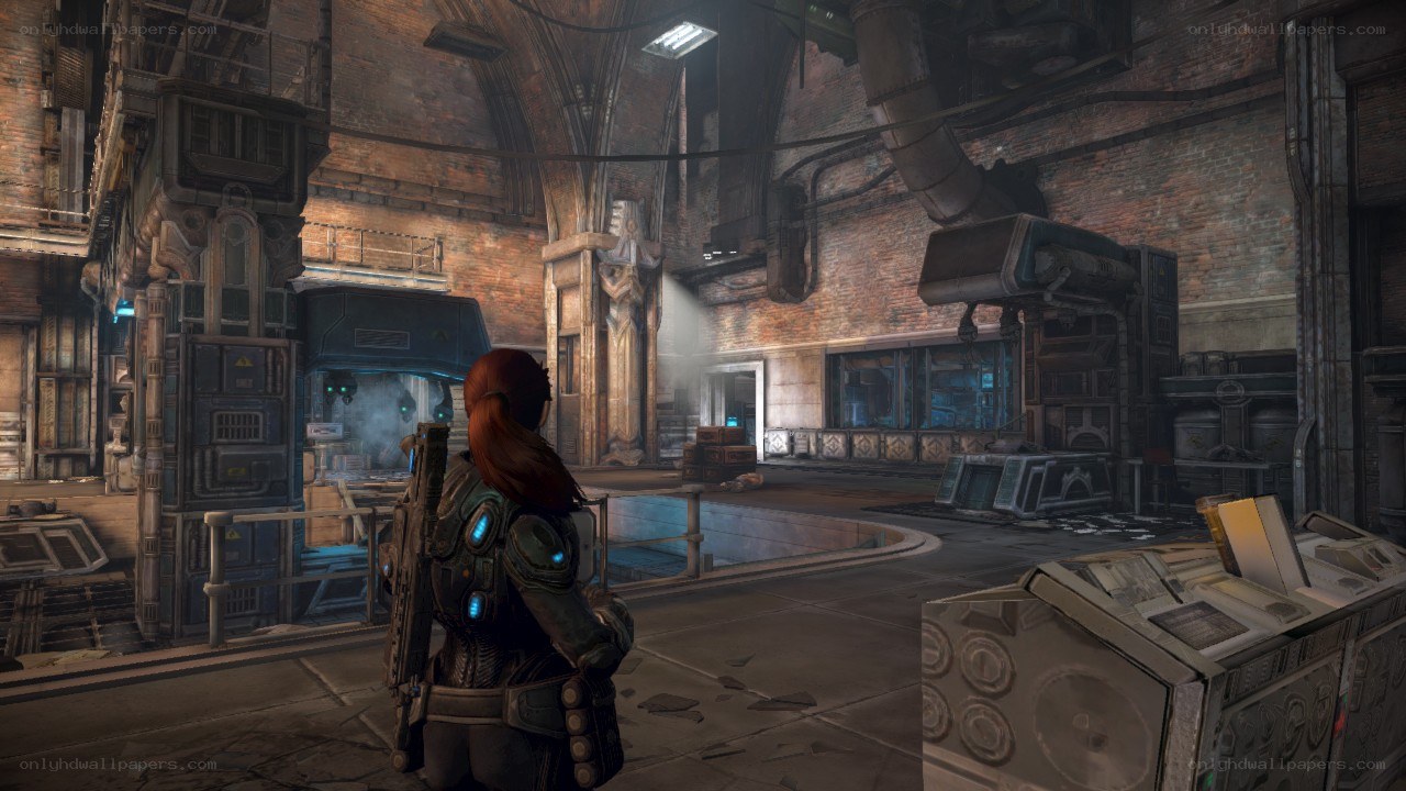 sci-fi character in industrial facility