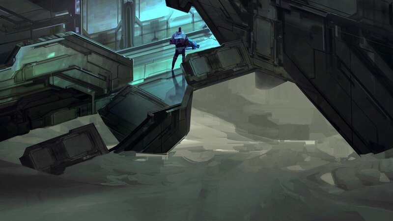 sci-fi character on a bridge