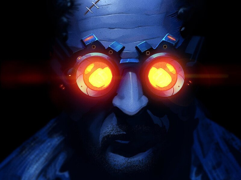 sci-fi character with glowing goggles