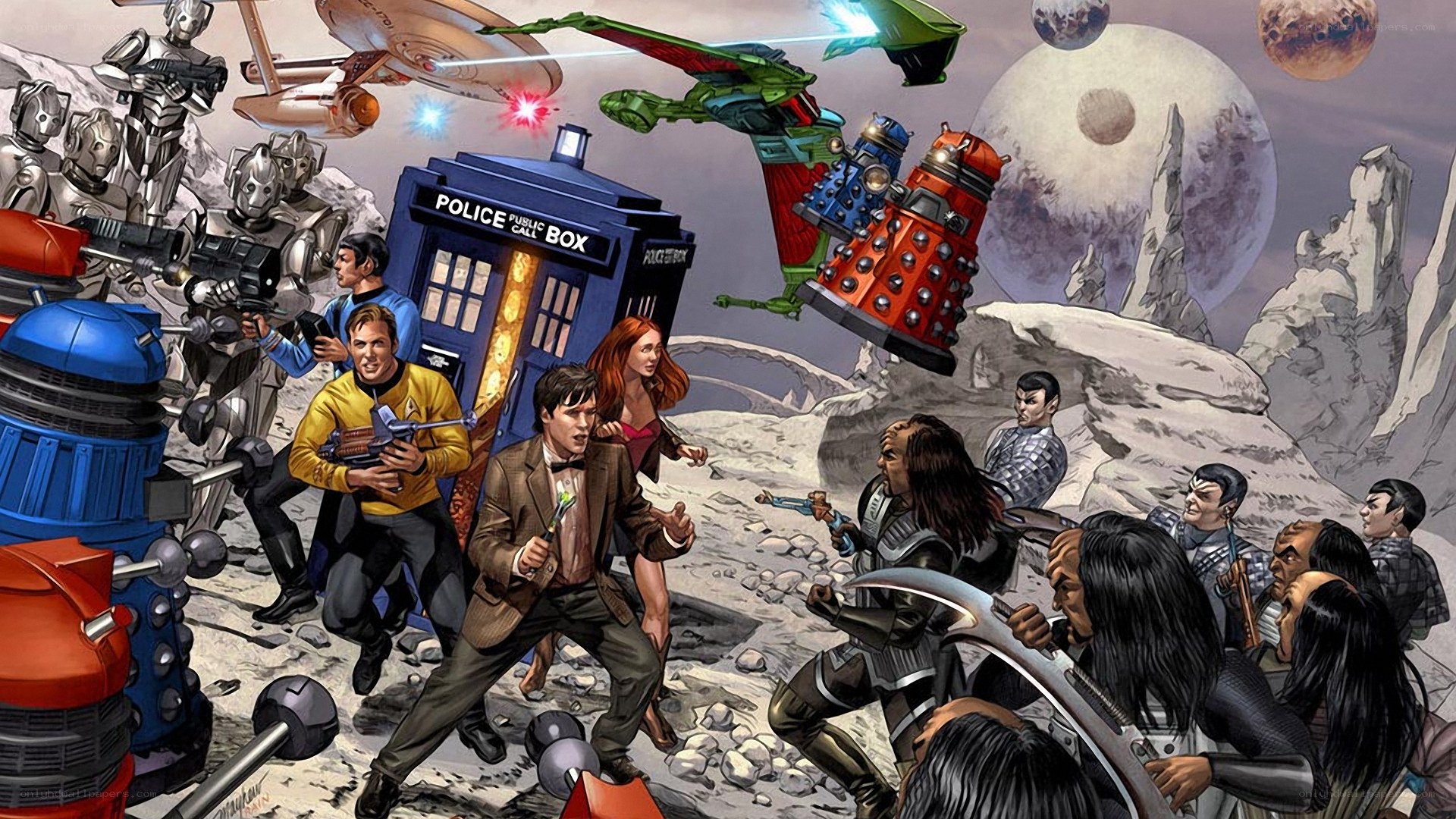 Sci-fi characters in battle