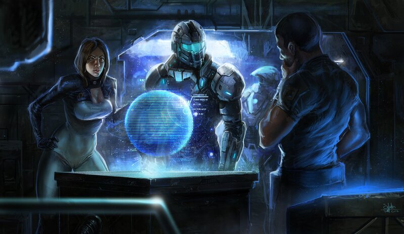 Sci-fi Characters in Cockpit — Blue, Dramatic