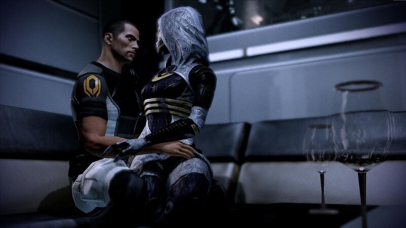 sci-fi characters in intimate moment