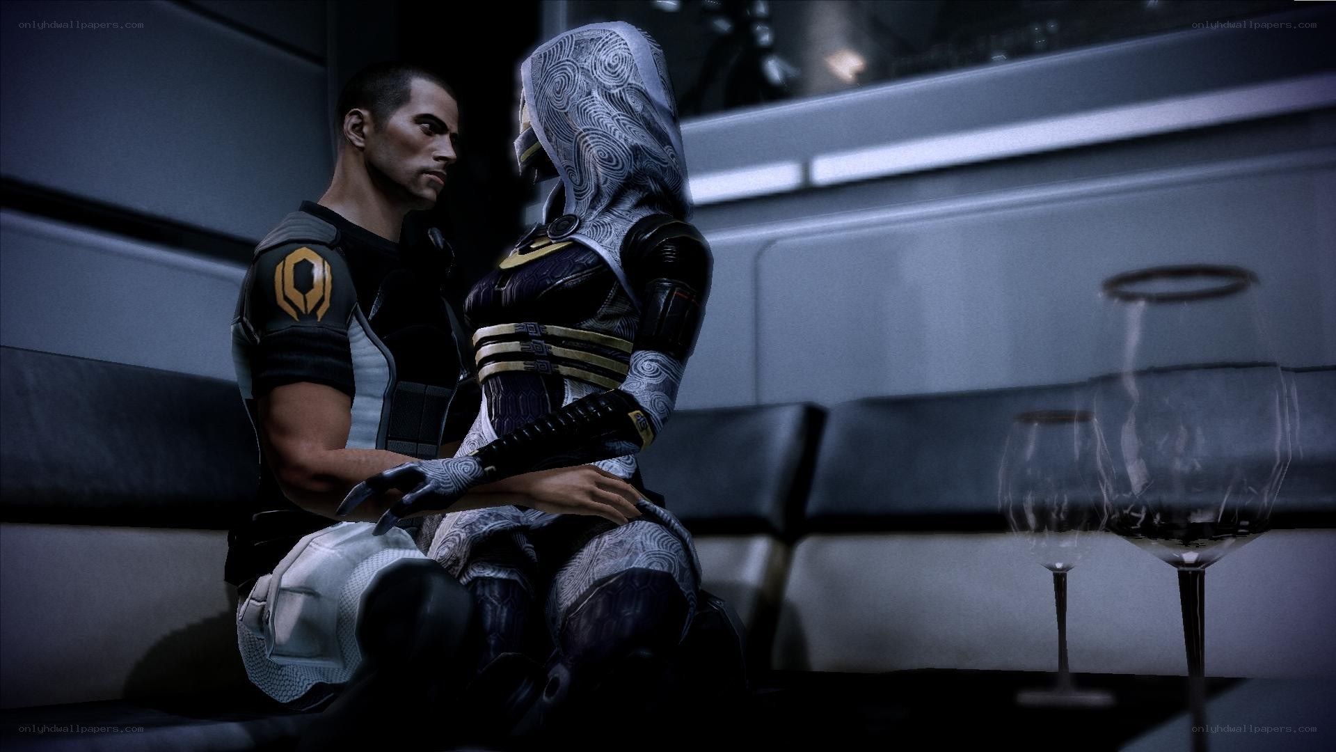 sci-fi characters in intimate moment