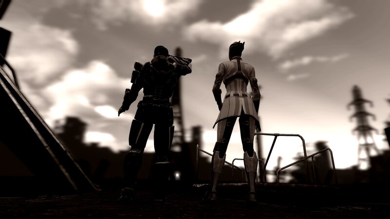 sci-fi characters on a rooftop