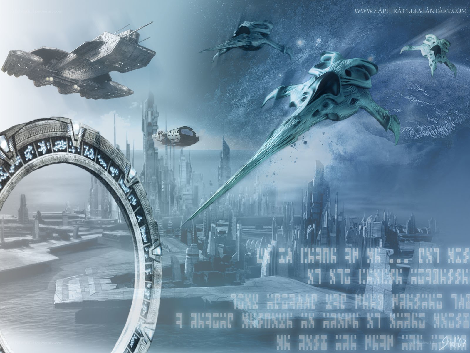 Sci-fi city with alien ships