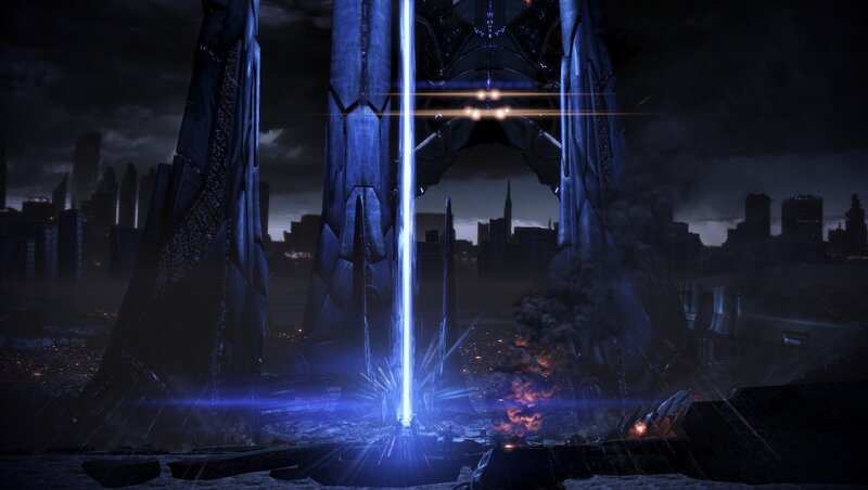sci-fi city with energy beam