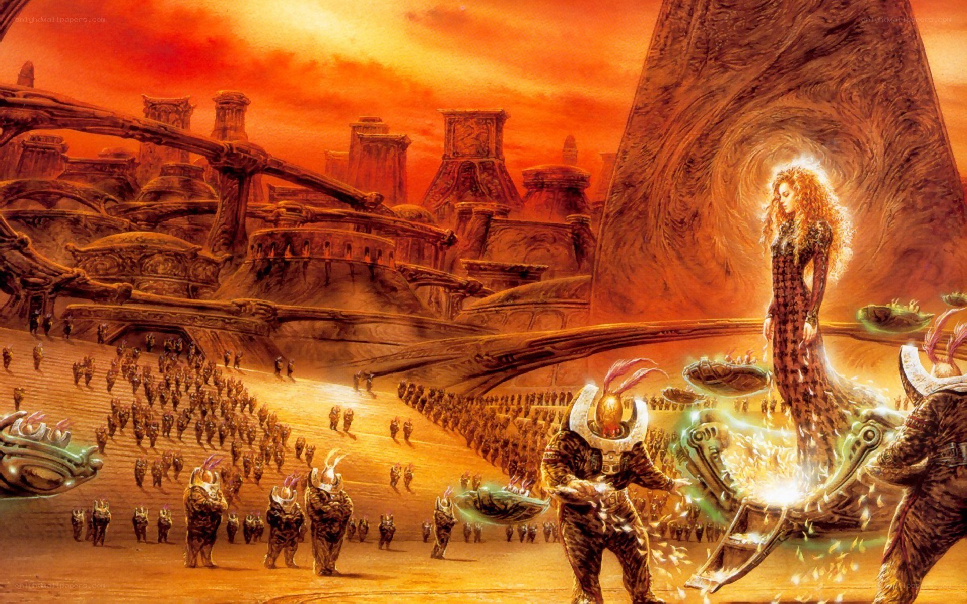 Sci-fi city with glowing figure