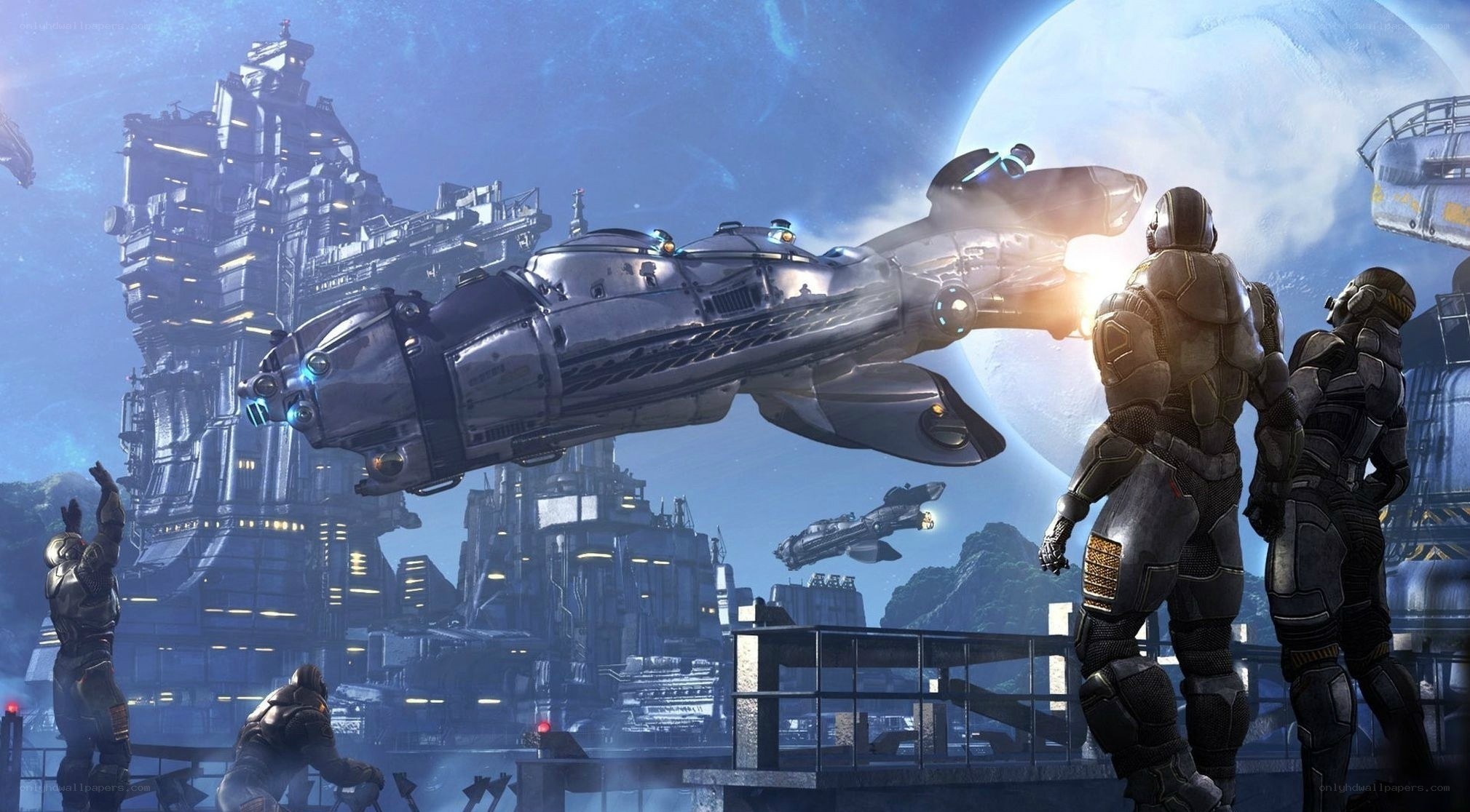 sci-fi city with spaceships