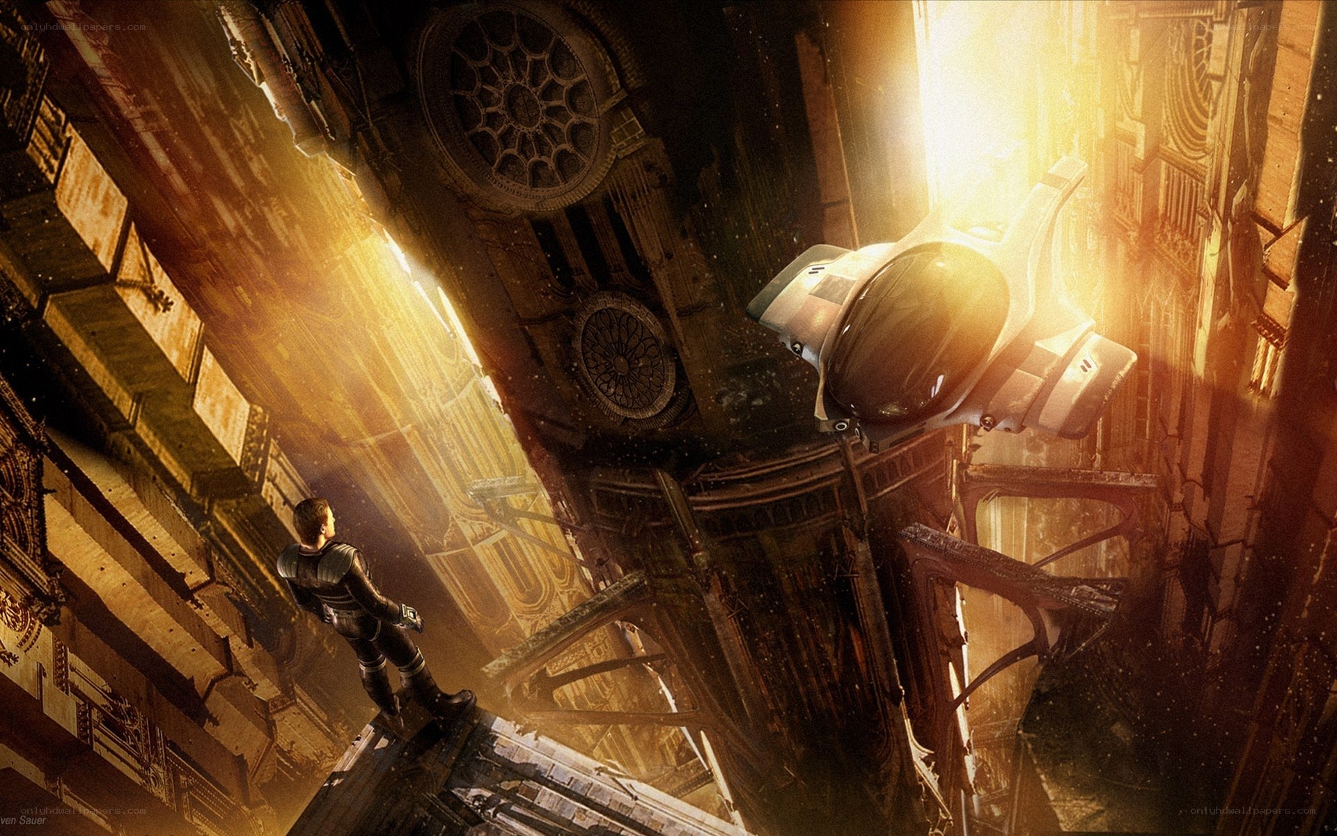 sci-fi cityscape with robot
