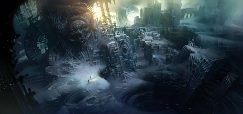 Sci-fi Cityscape with Skull