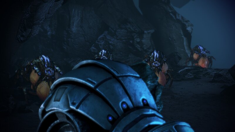 sci-fi combat scene in cave