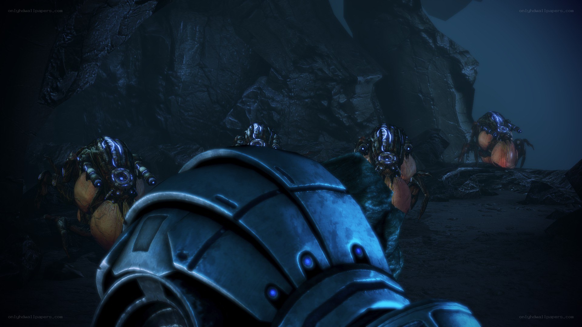 sci-fi combat scene in cave