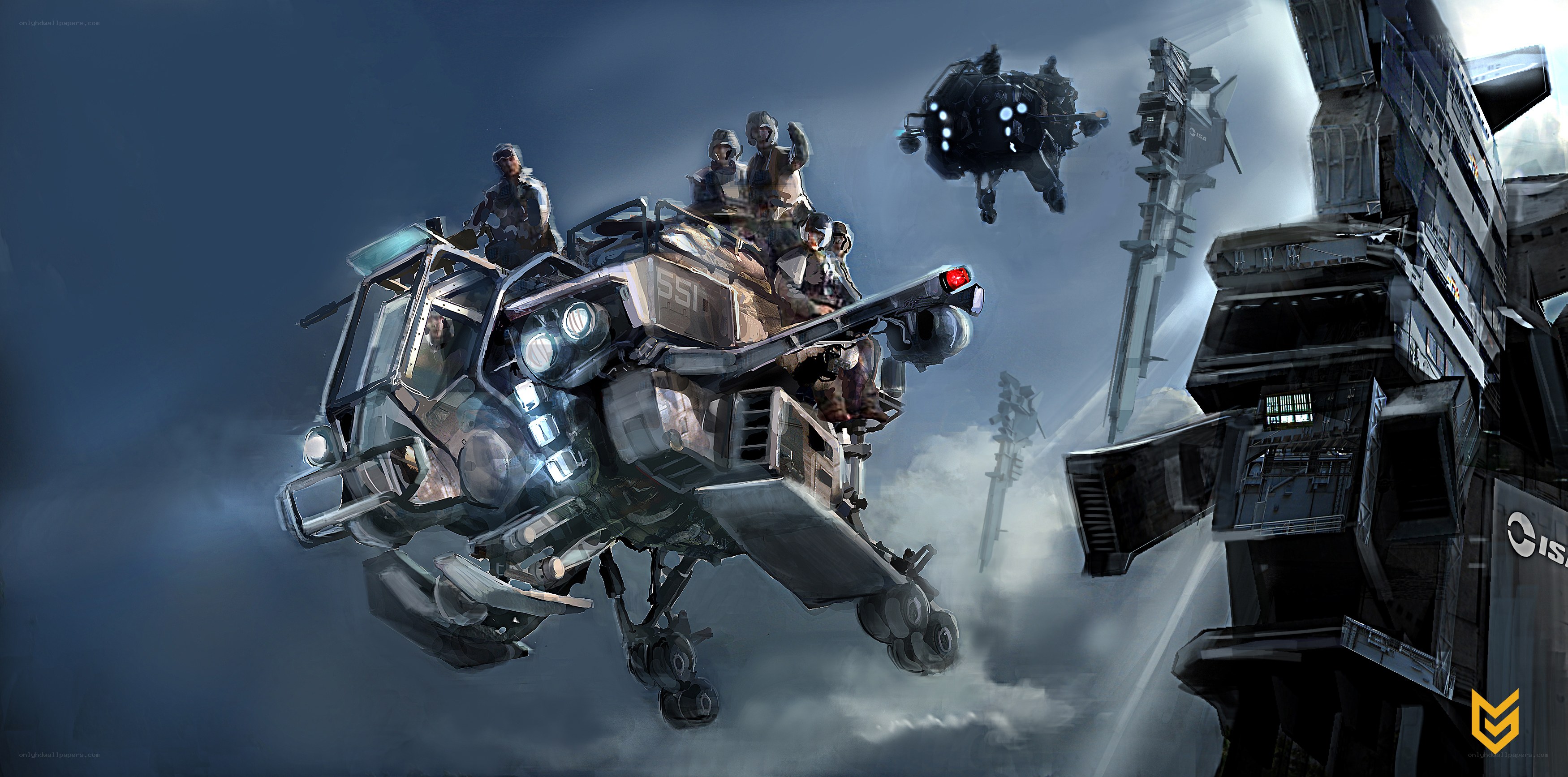 Sci-fi combat vehicle in action