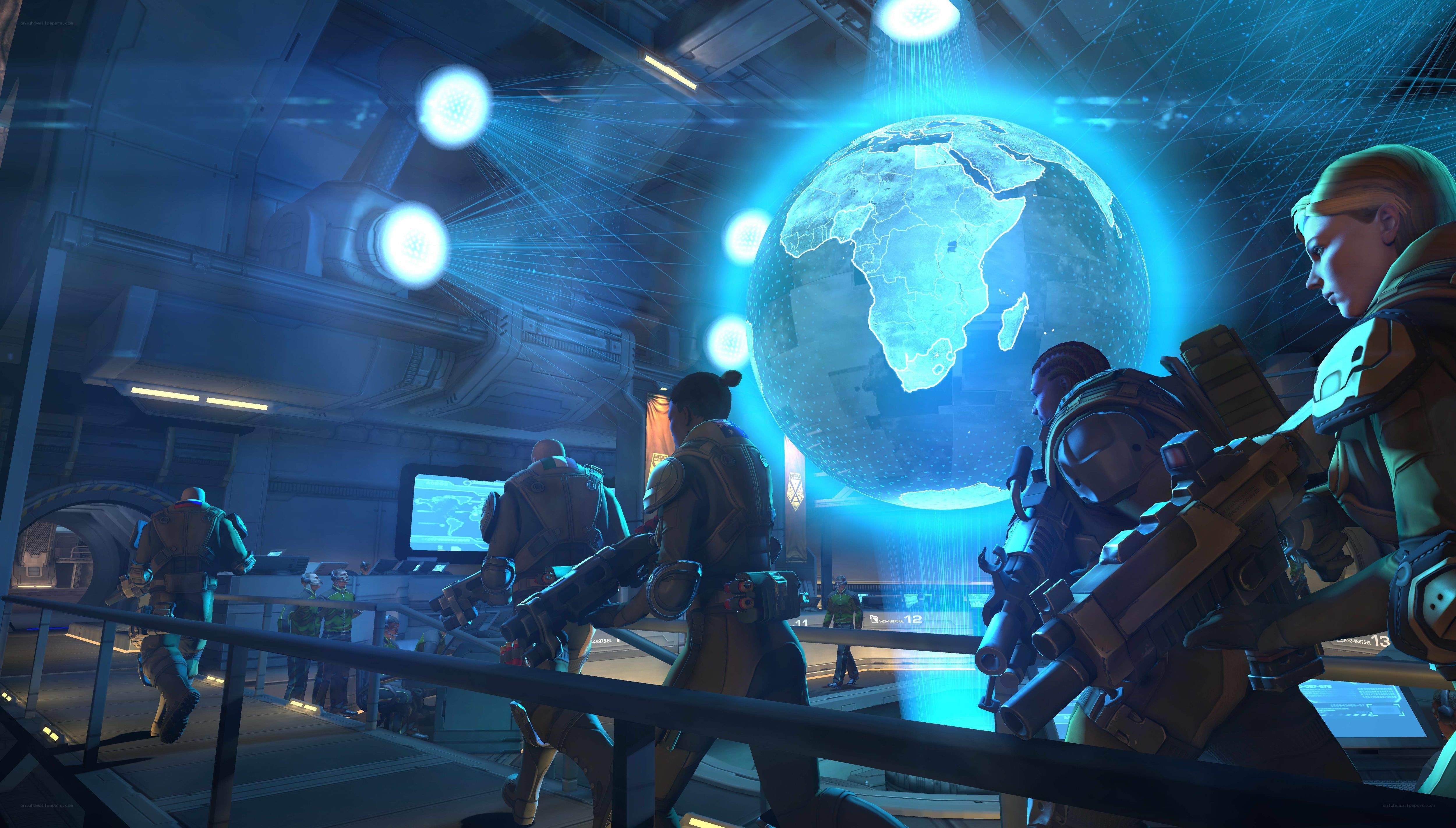 Sci-fi command center with hologram