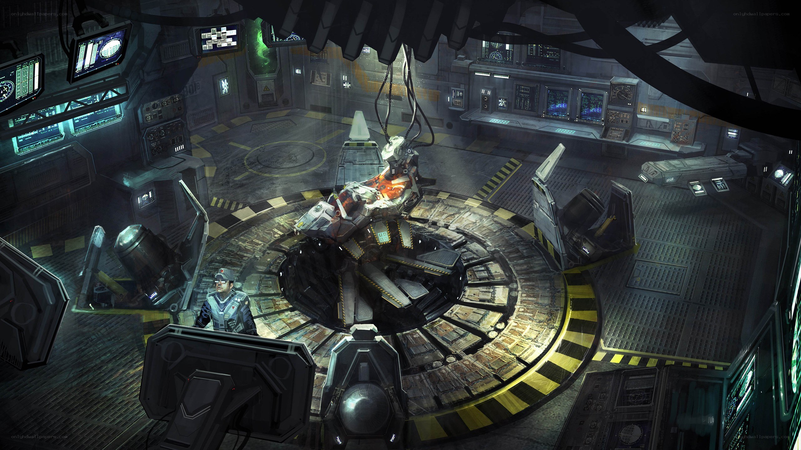 sci-fi control room with mech