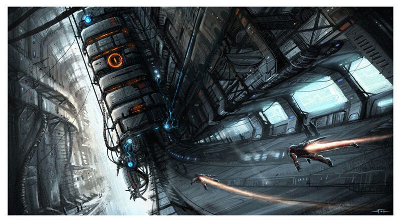 Sci-fi corridor battle scene