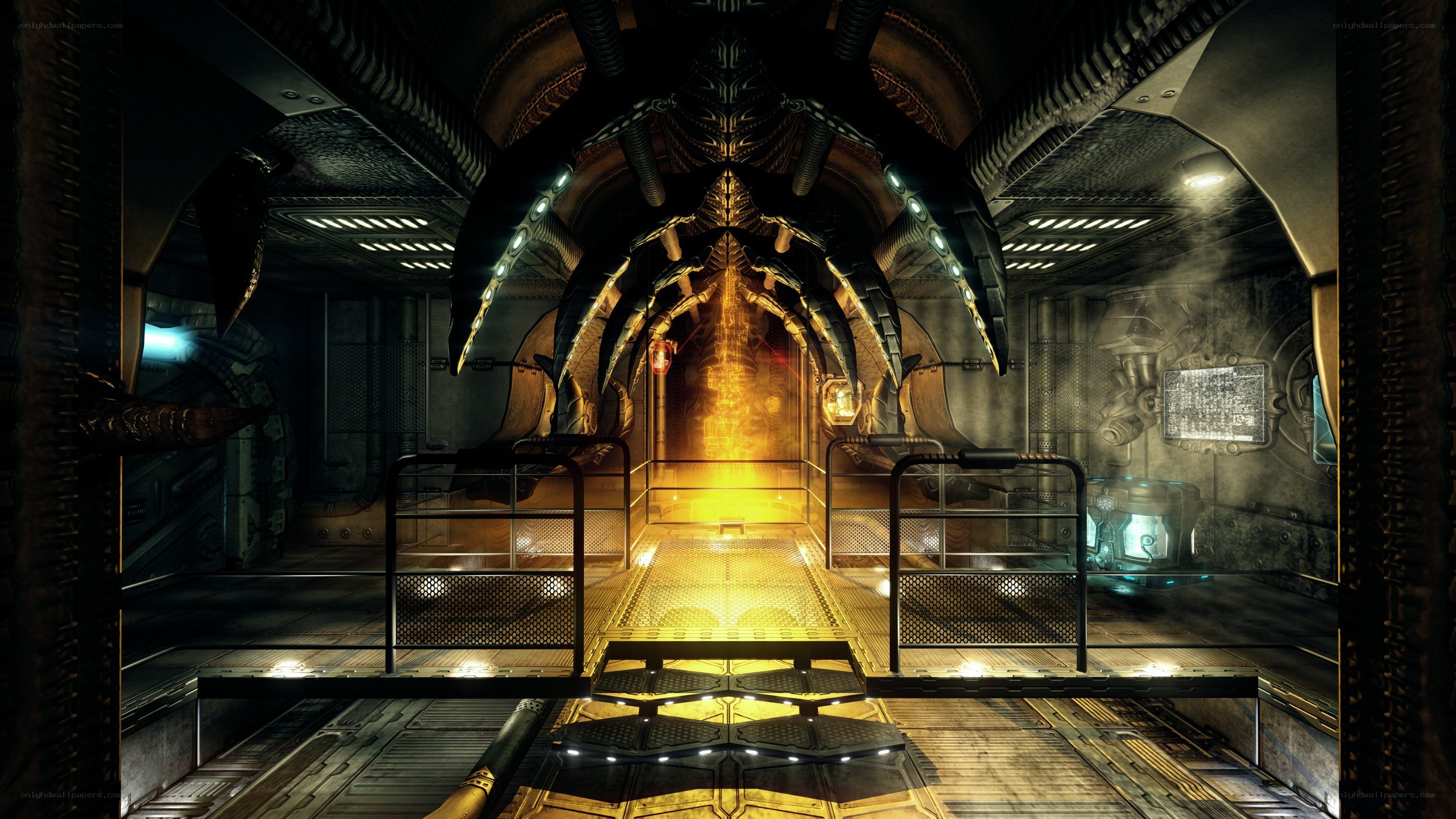 sci-fi corridor with alien structure
