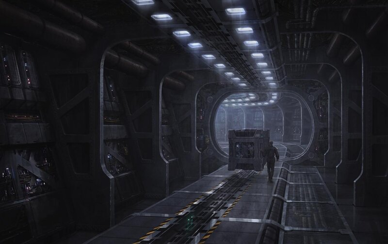 sci-fi corridor with cargo