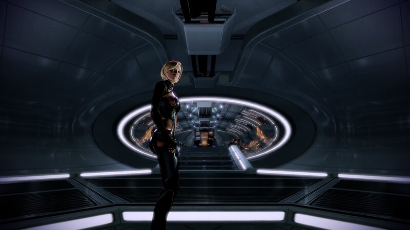 sci-fi corridor with female character