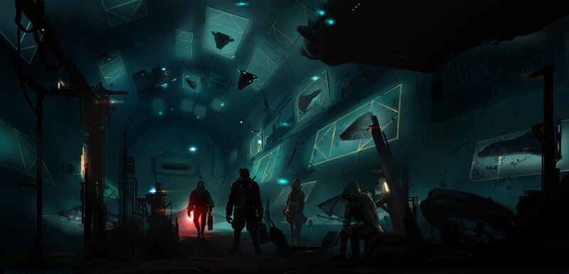 sci-fi corridor with figures
