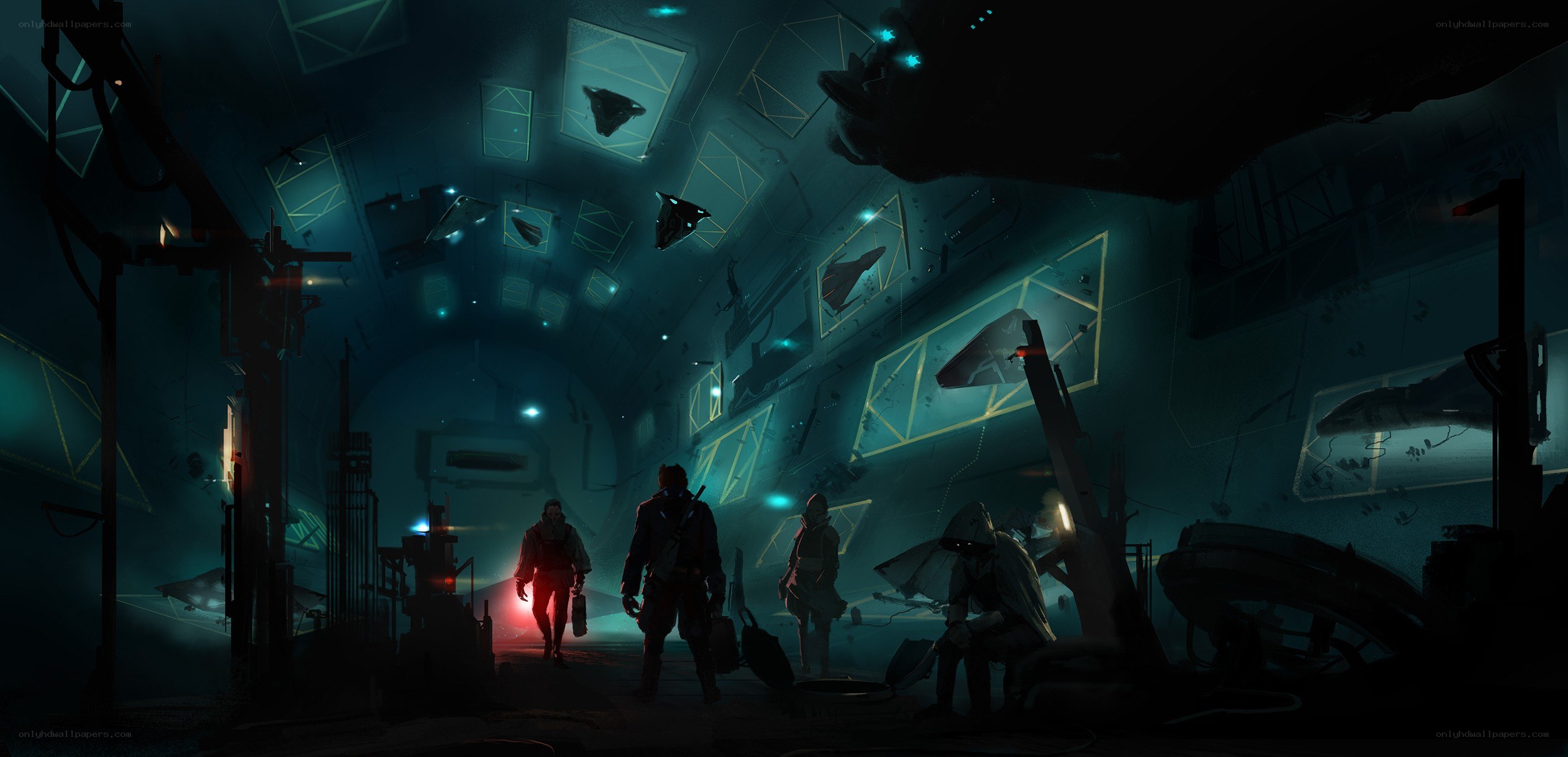 sci-fi corridor with figures
