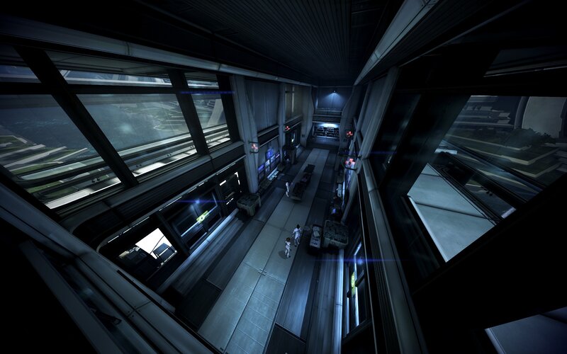 Sci-fi Corridor with Figures — Blue